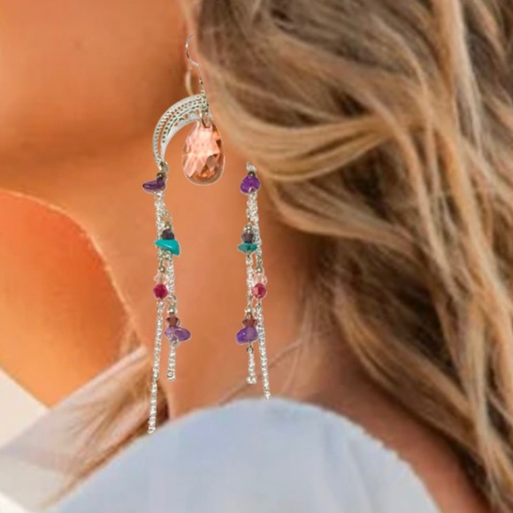 Jewelry - Celestial Boho Silver Moon Long Tassel Earring Vacation Summer & Sun-Staples